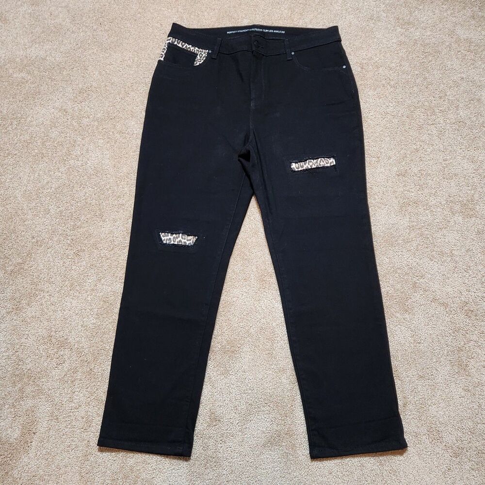 Chico's Pants Women 2.5 US 14 Black Perfect Stretch Girlfriend Slim Leg Ankle